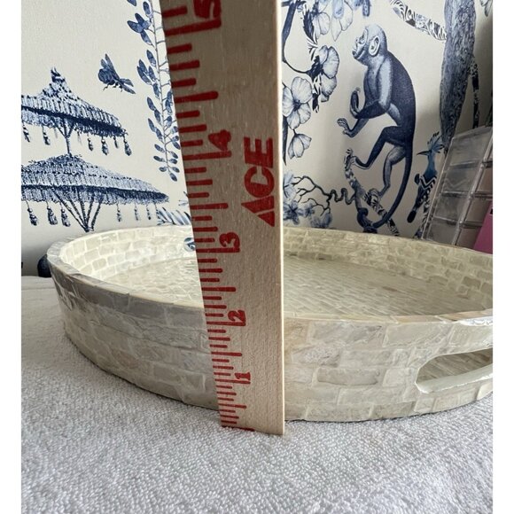 Round Mother Of Pearl Tray White Capiz Shell 16" D Ivory White Elegant Beautiful - Picture 11 of 11